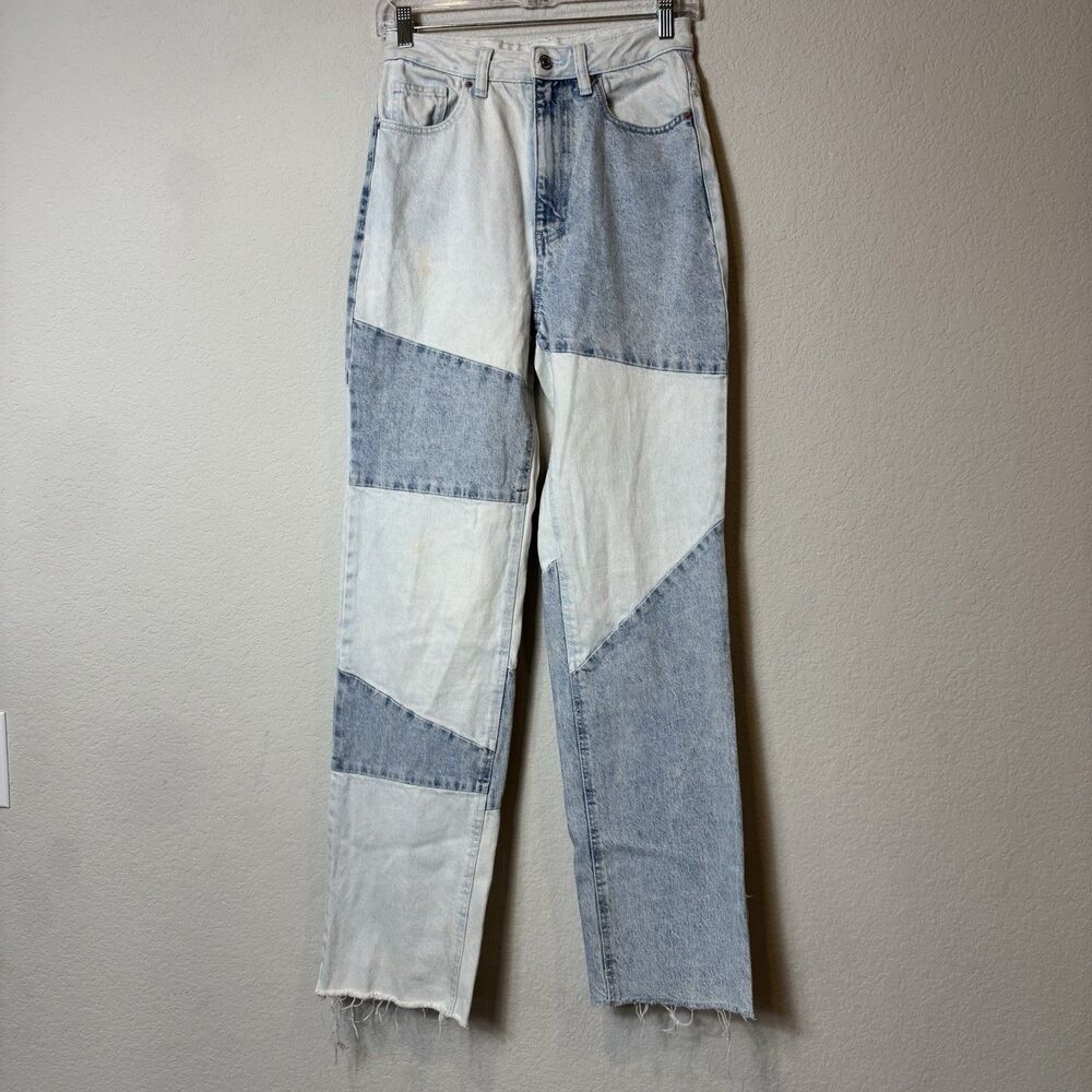 PacSun Eco Two-Tone Blue Patchwork 90s Boyfriend Jeans 100% Cotton Women’s sz 26
